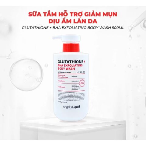 Sữa Tắm Giảm Mụn Angel's Liquid Glutathione + BHA Exfoliating Body Wash  500ml – Làm Sạch Da