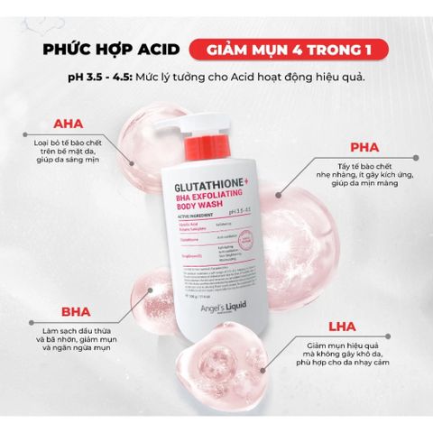 Sữa Tắm Giảm Mụn Angel's Liquid Glutathione + BHA Exfoliating Body Wash 500ml – Làm Sạch Da 388733