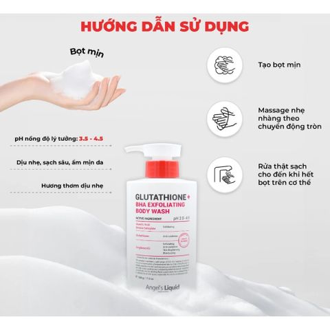 Sữa Tắm Giảm Mụn Angel's Liquid Glutathione + BHA Exfoliating Body Wash 500ml – Làm Sạch Da 388733