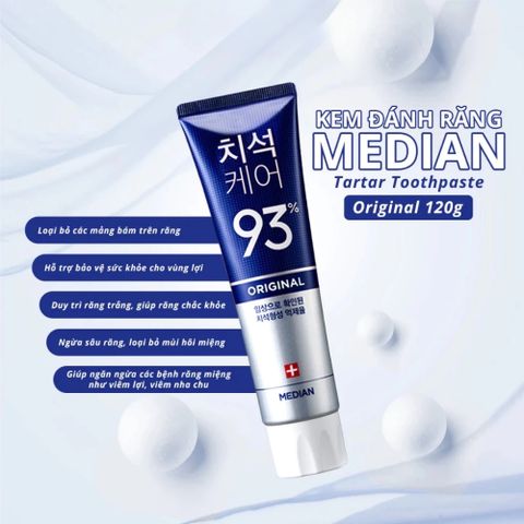 Kem Đánh Răng Median 93% Hàn Quốc 120g - Làm Trắng, Ngừa Mảng Bám, Thơm Miệng, Chăm Sóc Nướu Toàn Diện
