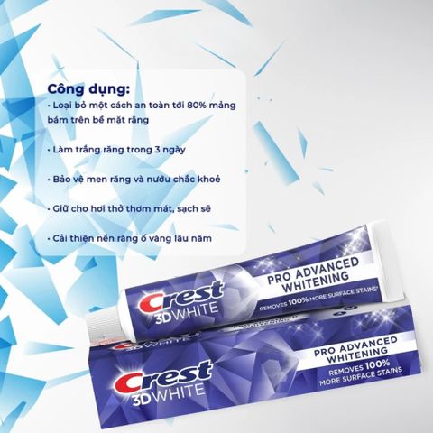 Kem Đánh Răng Crest 3D White Pro Advanced Whitening 147g – Làm Trắng Răng Nhanh, An Toàn 388738