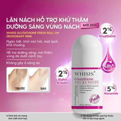 Lăn Khử Mùi Whisis Glutathione 50ml – Giảm Mồ Hôi, Hỗ Trợ Khử Thâm & Dưỡng Sáng Da Vùng Nách 388778