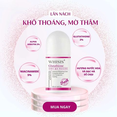 Lăn Khử Mùi Whisis Glutathione 50ml – Giảm Mồ Hôi, Hỗ Trợ Khử Thâm & Dưỡng Sáng Da Vùng Nách 388778