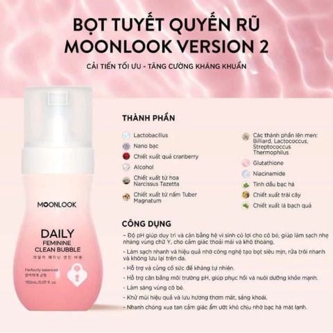 Dung Dịch Vệ Sinh Phụ Nữ MoonLook Dạng Bọt Tuyết 150ml – Làm Sạch Dịu Nhẹ, Dưỡng Ẩm, Phù Hợp Da Nhạy Cảm