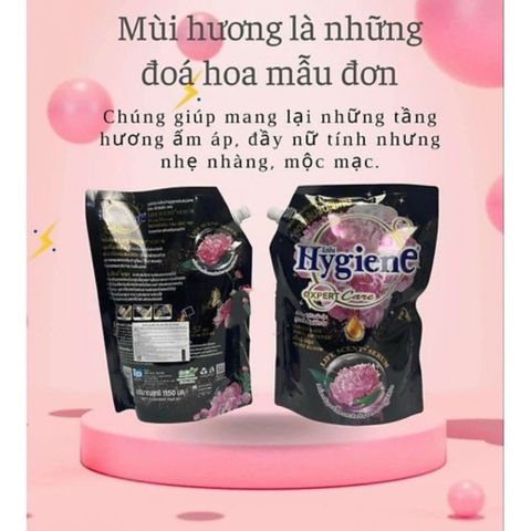 Nước Xả Vải Hygiene Hoa Mẫu Đơn Túi Đen 1150ml – Hương Nước Hoa Lưu Lâu, Mềm Vải, Thơm Bền Cả Ngày 388798