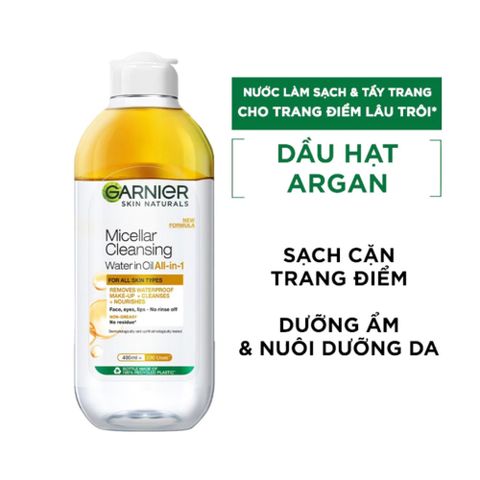 Nước Tẩy Trang Garnier Skin Active Micellar Cleansing Water 400ml - Làm Sạch Dịu Nhẹ, Phù Hợp Cho Mọi Loại Da, Không Gây Kích Ứng