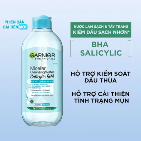 Nước Tẩy Trang Garnier Skin Active Micellar Cleansing Water 400ml - Làm Sạch Dịu Nhẹ, Phù Hợp Cho Mọi Loại Da, Không Gây Kích Ứng