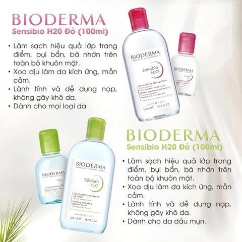 Nước Tẩy Trang Bioderma H2O 500ml - Cho Da Dầu Mụn & Nhạy Cảm, Làm Sạch Dưỡng Ẩm Chuyên Sâu, Pháp Chính Hãng