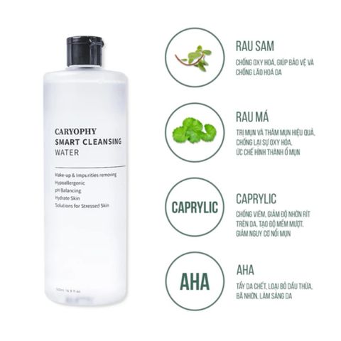 Nước Tẩy Trang Caryophy Smart Cleansing Water 500ml - Dịu Nhẹ, Sạch Sâu, Ngừa Mụn, Phù Hợp Mọi Loại Da