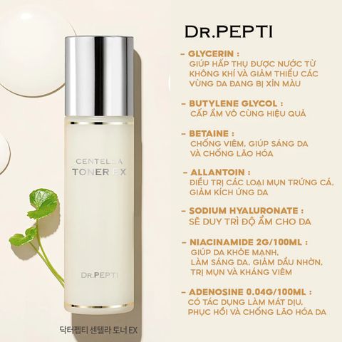 Nước Hoa Hồng Dr.Pepti Centella Toner 180ml - Dưỡng Ẩm Sâu, Làm Dịu Da Nhạy Cảm, Căng Bóng Khỏe Mạnh Hàn Quốc