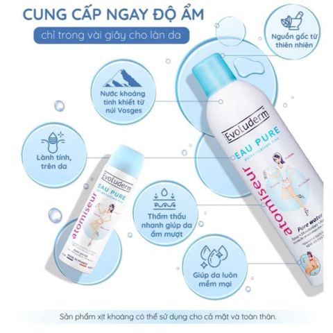 Xịt Khoáng Evoluderm Dưỡng Ẩm Cấp Nước 400ml – Làm Dịu Da, Giữ Lớp Trang Điểm 388909