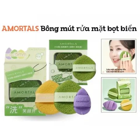 Bông Mút Rửa Mặt Bọt Biển Amortals Dạng Giọt Nước - Làm Sạch Sâu, Dịu Nhẹ Cho Da Nhạy Cảm, Thiết Kế Thông Minh, Dễ Vệ Sinh