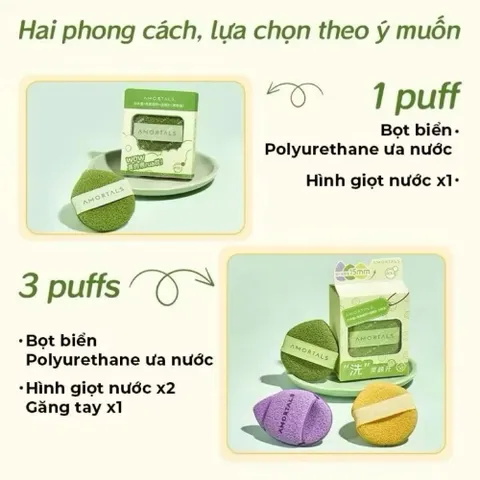 Bông Mút Rửa Mặt Bọt Biển Amortals Dạng Giọt Nước - Làm Sạch Sâu, Dịu Nhẹ Cho Da Nhạy Cảm, Thiết Kế Thông Minh, Dễ Vệ Sinh