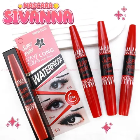 Chuốt Mi Mascara 2 Đầu Sivanna Super Model 5X Long - Làm Dày & Dài Mi Tự Nhiên, Không Lem, Hiệu Ứng Mi Giả