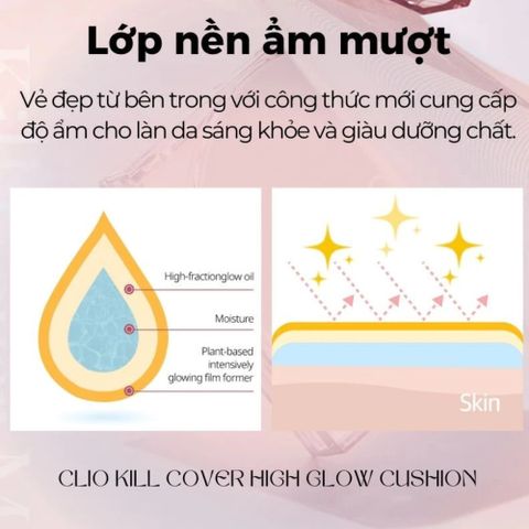 Phấn Nước CLIO Kill Cover High Glow Cushion 14g - Che Phủ Tự Nhiên, Căng Bóng + Lõi Refill - Dưỡng Ẩm, Da Mịn Màng, Kèm Công Nghệ Phản Chiếu Ánh Sáng