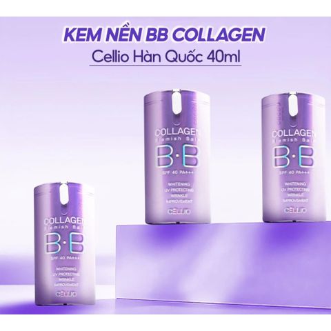 Kem Nền BB Collagen Cellio Hàn Quốc 40ml - Dưỡng Ẩm, Chống Nắng SPF40 PA+++ - Che Phủ Tự Nhiên, Làn Da Rạng Rỡ