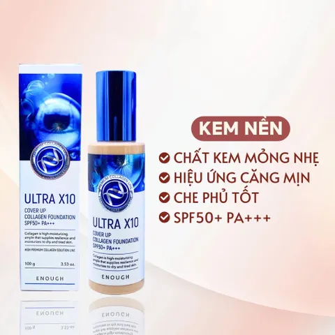 Kem Nền Collagen Enough Ultra X10 Cover Up SPF – Kiềm Dầu, Che Phủ Tốt, Lâu Trôi 100ml 388963