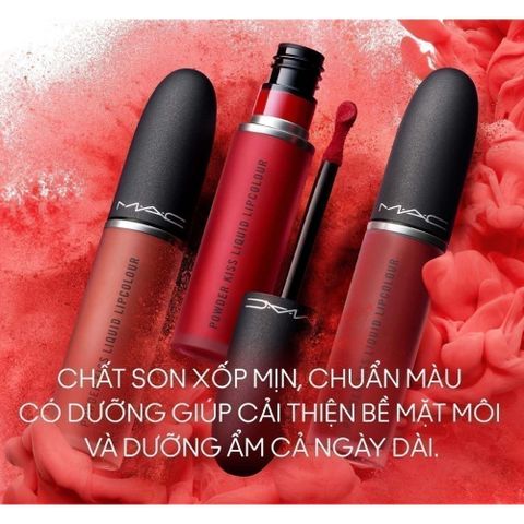 Son Kem M*A*C Powder Kiss Liquid Lipcolour - Chất Son Mỏng Nhẹ, Dưỡng Ẩm Lâu Dài, Che Mờ Vân Môi, Giữ Màu 8 Giờ