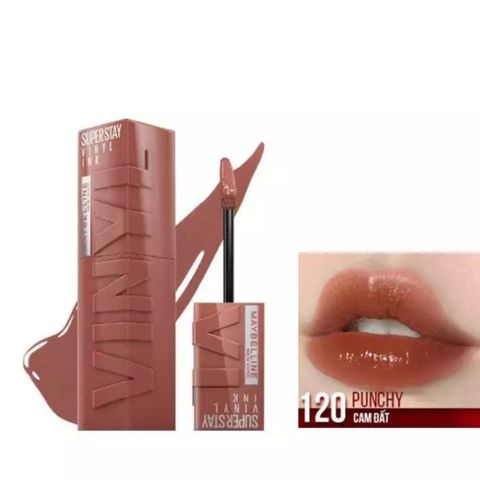 Son Kem Bóng Lì Lâu Trôi Maybelline New York Super Stay Vinyl Ink 120 Punchy - Hồng Đậm Sang Chảnh, Lên Màu Chuẩn, Giữ 16 Giờ