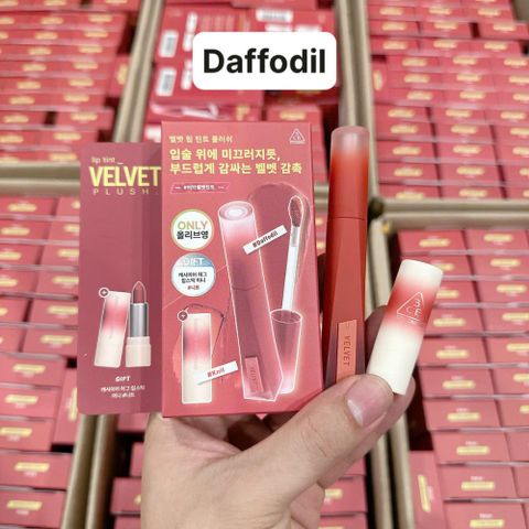 Sét son Kem Lì 3CE Velvet Lip Tint Plush Chính Hãng - Mịn Như Nhung, Lên Màu Chuẩn, Bền Đẹp Suốt Ngày, Dưỡng Ẩm Tự Nhiên