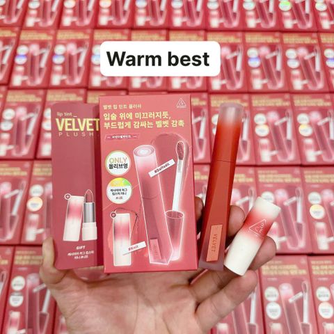 Sét son Kem Lì 3CE Velvet Lip Tint Plush Chính Hãng - Mịn Như Nhung, Lên Màu Chuẩn, Bền Đẹp Suốt Ngày, Dưỡng Ẩm Tự Nhiên