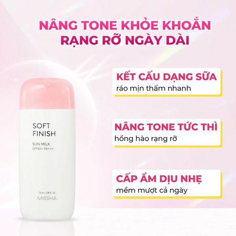 Kem Chống Nắng Missha Soft Finish Sun Milk SPF50+ PA+++ 70ml - Bảo Vệ Da Mịn Màng, Tươi Tắn, Lớp Nền Hoàn Hảo cho Trang Điểm