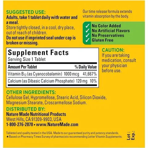 [Date 2027] Viên bổ sung Vitamin B12 Nature Made 1000 mcg của Mỹ 389097