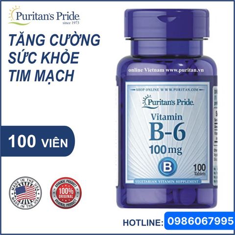 [Date 2026] Viên Uống Vitamin B6 Hỗ Trợ Tăng Cường Sức Khỏe Tim Mạch  100mg Puritan's Pride 389154