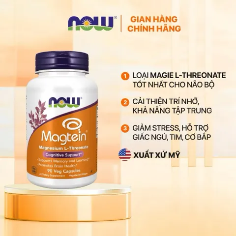 Viên uống Magie L-Threonate Now Magtein giúp cải thiện trí nhớ, giảm stress, mất ngủ, chuột rút 389155