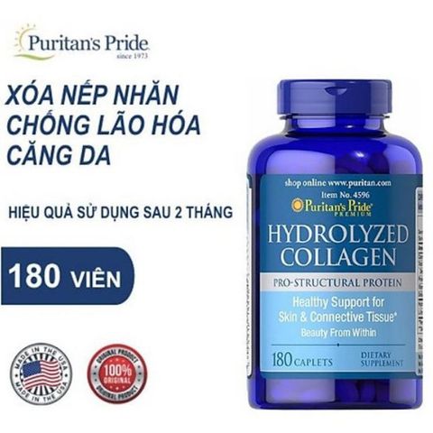 [Date 2027] Viên Uống Đẹp Da, Mờ Nám Collagen Thủy Phân Hydrolyzed Puritan's Pride 1000mg 180 viên 389161