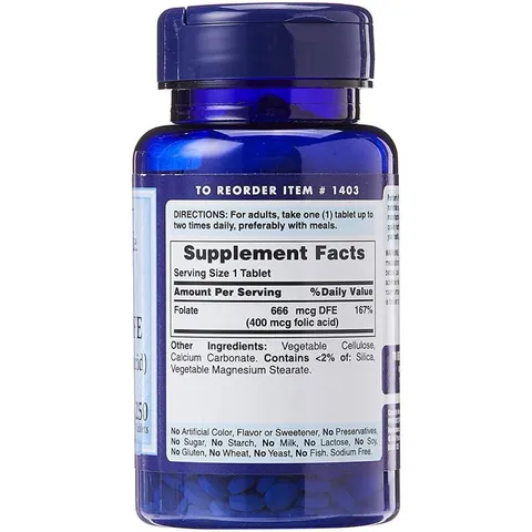 Viên Uống Bổ Sung Folic Acid 400 mcg Puritan's Pride Folate 666mg - Hỗ Trợ Ngăn Ngừa Thiếu Máu - 250 Viên Giúp Cải Thiện Sức Khỏe
