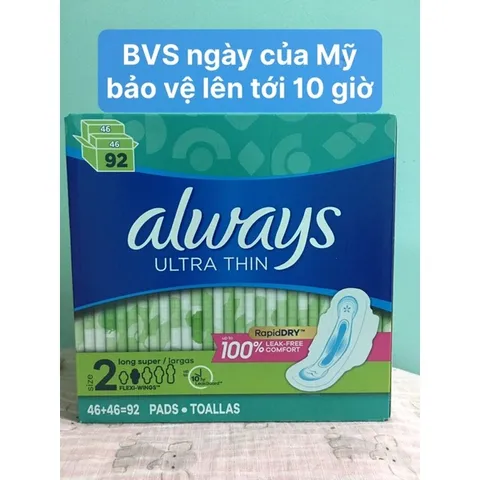 Băng vệ sinh Always Ultrathin Mỹ size 2 10 hour- ngày, size 4 - 11 hour đêm