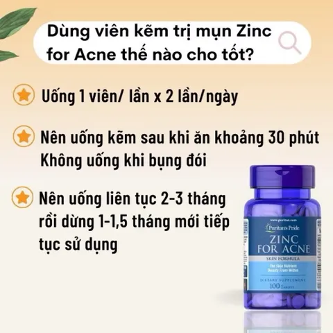 [Date 2027] Viên uống bổ sung kẽm giảm mụn Zinc For Acne Puritan's Pride 100v