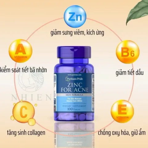 [Date 2027] Viên uống bổ sung kẽm giảm mụn Zinc For Acne Puritan's Pride 100v