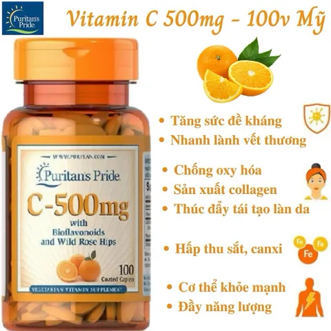 Viên uống bổ sung Vitamin C Puritan’s Pride 500mg / 1000mg – tăng đề kháng, đẹp da, chống oxy hóa 389207
