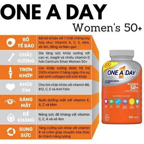 Viên uống bổ sung vitamin One A Day Women's và Men's 50+ cho phụ nữ và nam giới 300v 389209