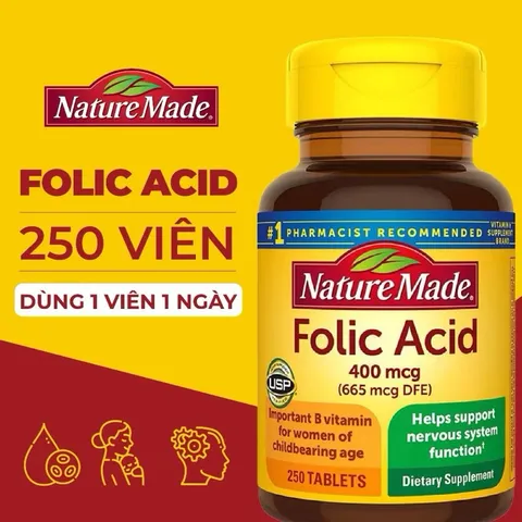 Viên uống Bổ máu Folic Acid 400mcg (665mcg DFE) 389227