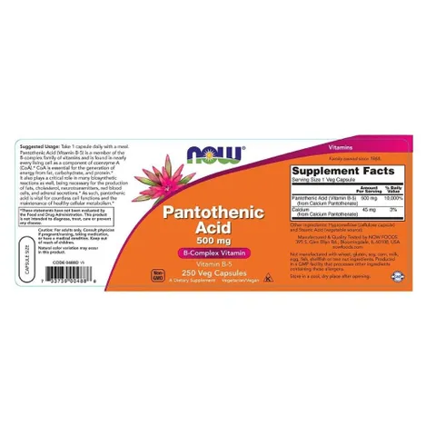 [ Date 2028] Viên uống bổ sung vitamin B5 Now Pantothenic Acid 500g