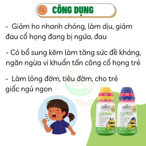 Siro ho ong tiêu đờm Zarbee's Cough Syrup + Mucus ngày và đêm 118ml của Mỹ 389273