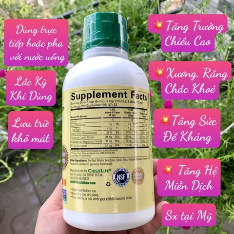 [Date 1/2025] Canxi hữu cơ d3 cho bé kèm kẽm CHILDLIFE Mỹ calcium 473ml 389294