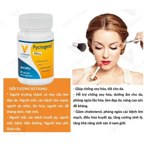 Viên uống chống oxy hóa đẹp da THE VITAMIN SHOPPE Pycnogenol 100 MG 30v 389295