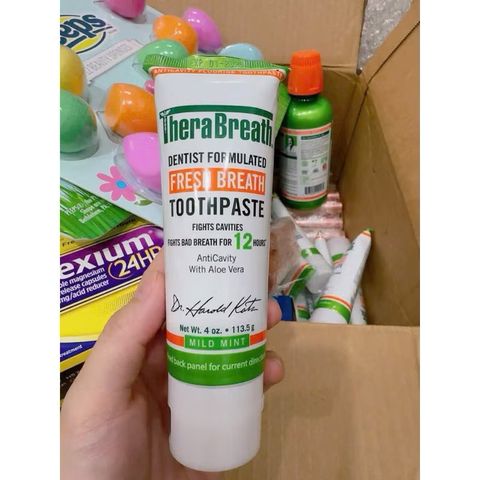 Kem đánh răng TheraBreath Fresh Breath 113.5g - Công thức nha sĩ, không fluoride, mát dịu, ngăn hôi miệng, sáng răng, an toàn cho cả gia đình