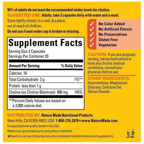 Viên uống Nature Made Choline Extra strength Dosage 800mg 389368