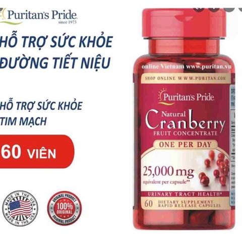 Viên uống ngừa viêm tiết niệu, tiểu đêm, tiểu dắt, hỗ trợ tim mạch quả việt quất Cranberry Puritan's Pride 389377