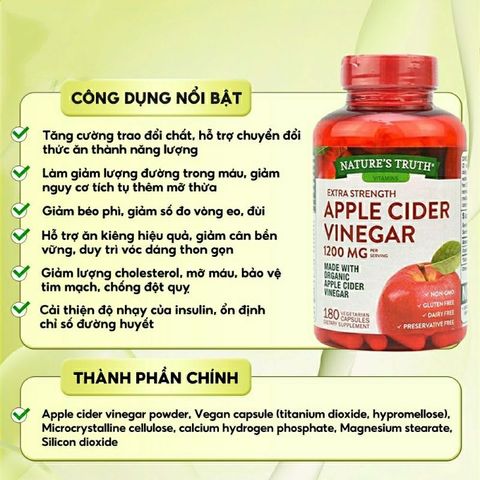 Viên giấm táo giảm cân, mỡ thừa Apple Cider Vinegar 1200mg 180 viên 389403