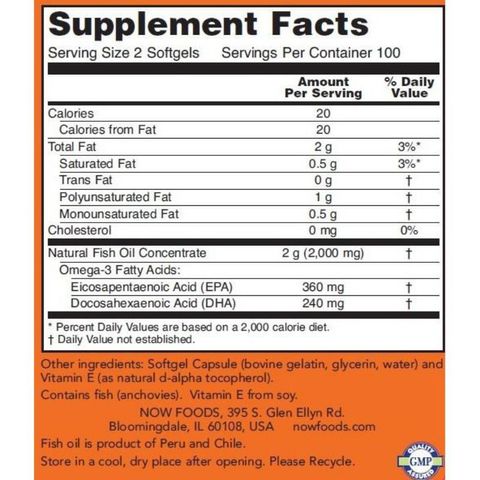[Date 1/2028] Viên uống Now Omega 3 180 EPA 120 DHA - Dầu cá Omega-3 Fish Oil 389408