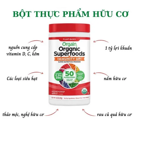 [Date 2/2023] Bột siêu thực phẩm tăng cường miễn dịch Orgain Organic Superfoods Immunity Up 378g 389420