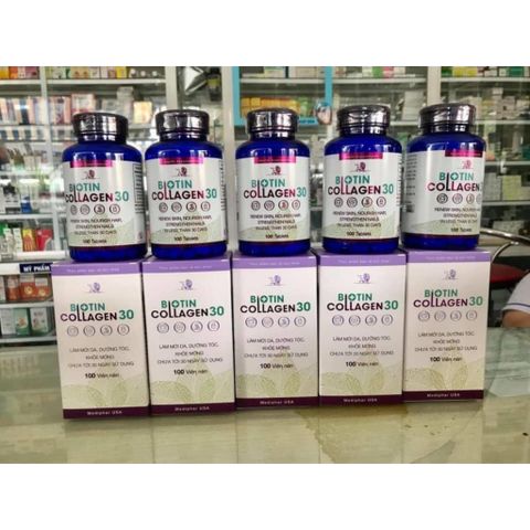 Viên Uống Biotin Collagen 30 - Hỗ Trợ Làm Đẹp Da, Tóc, Móng Chắc Khỏe, Giảm Thâm Nám, 100 Viên Mediphar USA