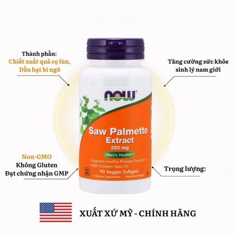 Viên uống Saw Palmetto Extract Now tăng sức khỏe tuyến tiền liệt đường tiết niệu, nội tiết, giảmrụng tóc - Bitho shop 389449
