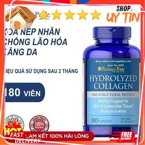 Viên Uống Collagen Thủy Phân Puritan's Pride 1000mg - 180 Viên Đẹp Da, Mờ Nám, Chống Lão Hóa, Tăng Cường Sức Khỏe Tóc, Móng